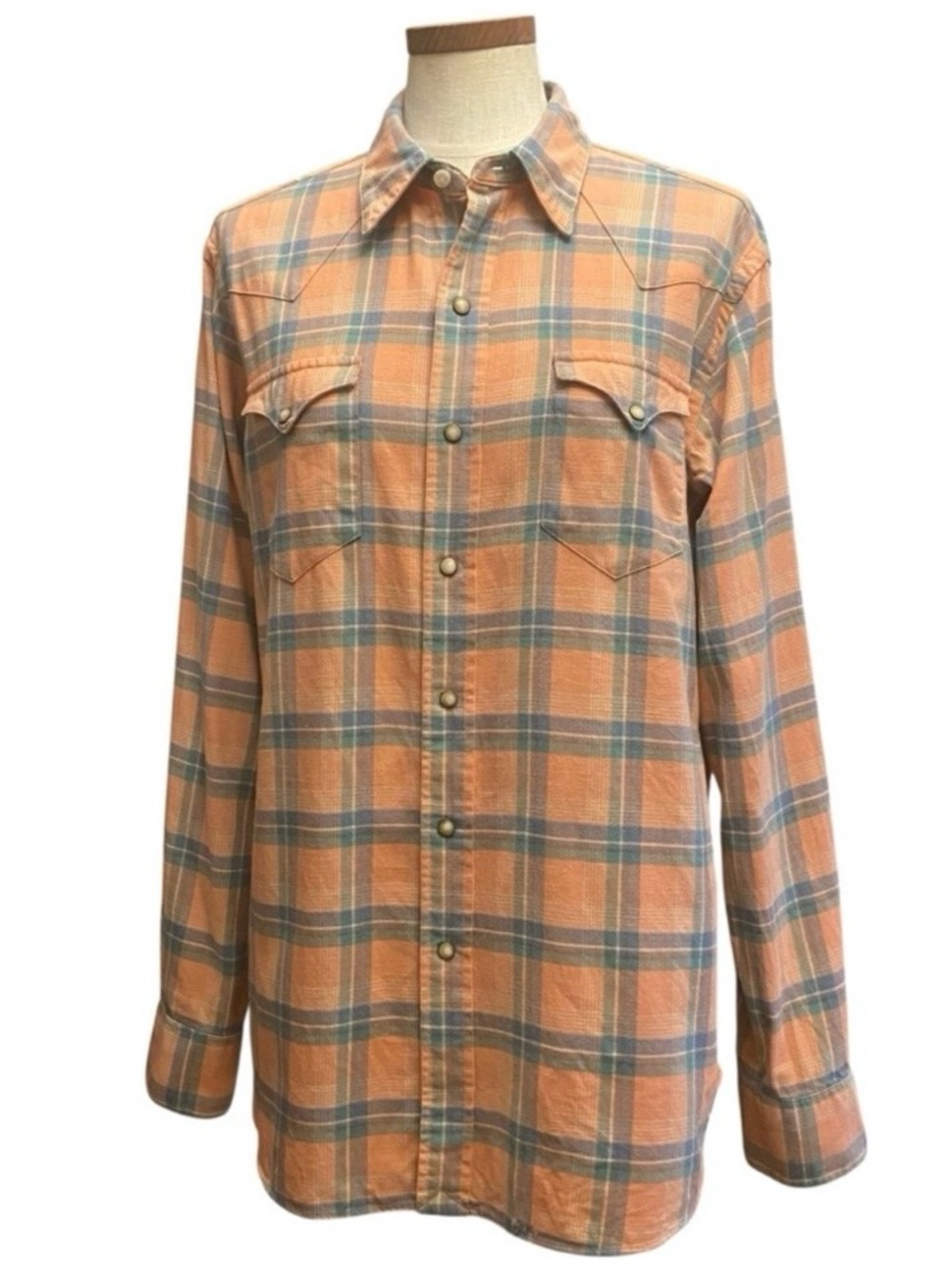 Vtg Polo Ralph Lauren Plaid Cotton Flannel Pearl Snap Shirt L Western CabinCore